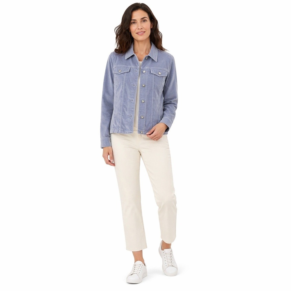 Y2K VTG Crushed Corduroy Trucker Jacket Rafaella Blue Women Size 12 Clean 2000